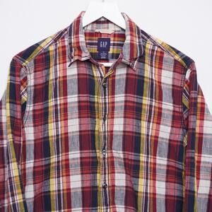Gap Linen Blend Madras Plaid Shirt‎ Size M
